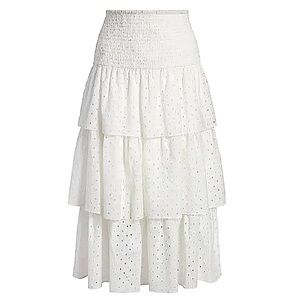 LIKELY x Revolve Hanner Eyelet Lace Tiered Midi Skirt, NEW